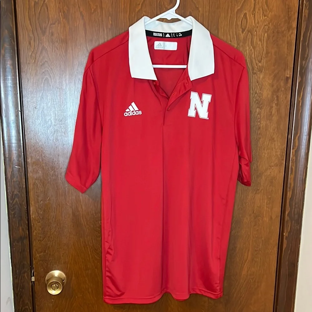 adidas Red Polo with White Collar and Logo
